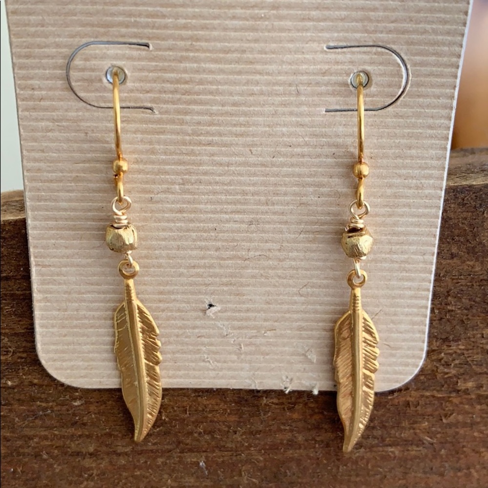 18k gold dipped feather earrings -new